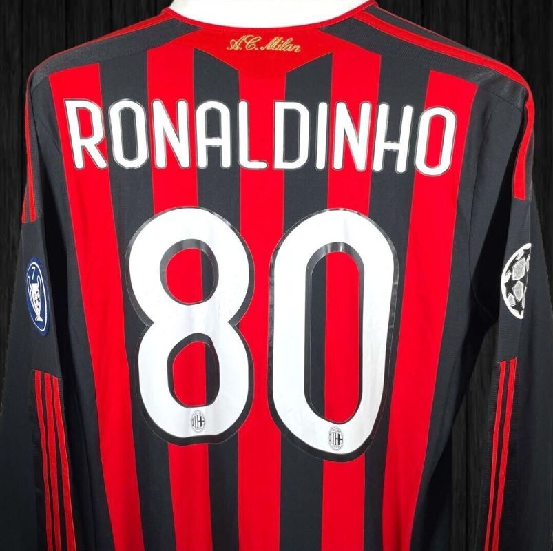 AC Milan 2009/10 Long Sleeve Home Football Shirt #80 Ronaldinho | UCL Edition