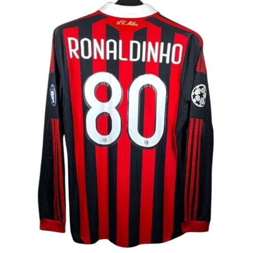 AC Milan 2009/10 Long Sleeve Home Football Shirt #80 Ronaldinho | UCL Edition