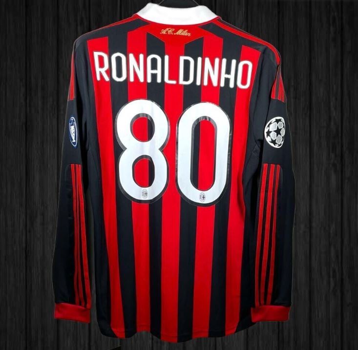 AC Milan 2009/10 Long Sleeve Home Football Shirt #80 Ronaldinho | UCL Edition